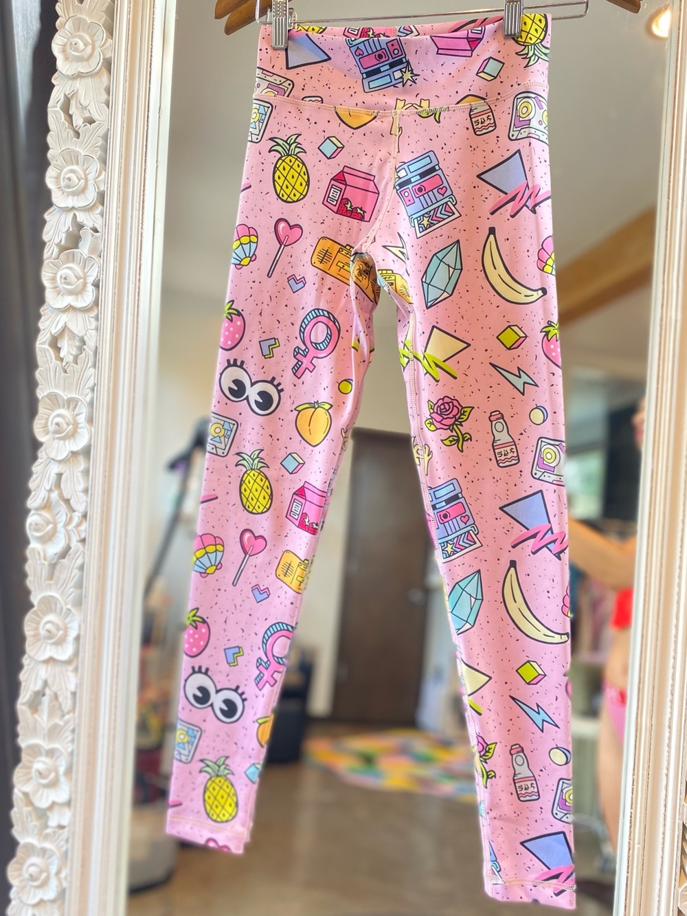Pink Graphic Print Leggings for Women -fun Pattern